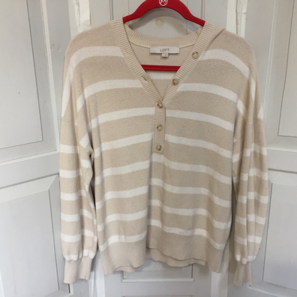 LOFT Beige and White Striped Sweater